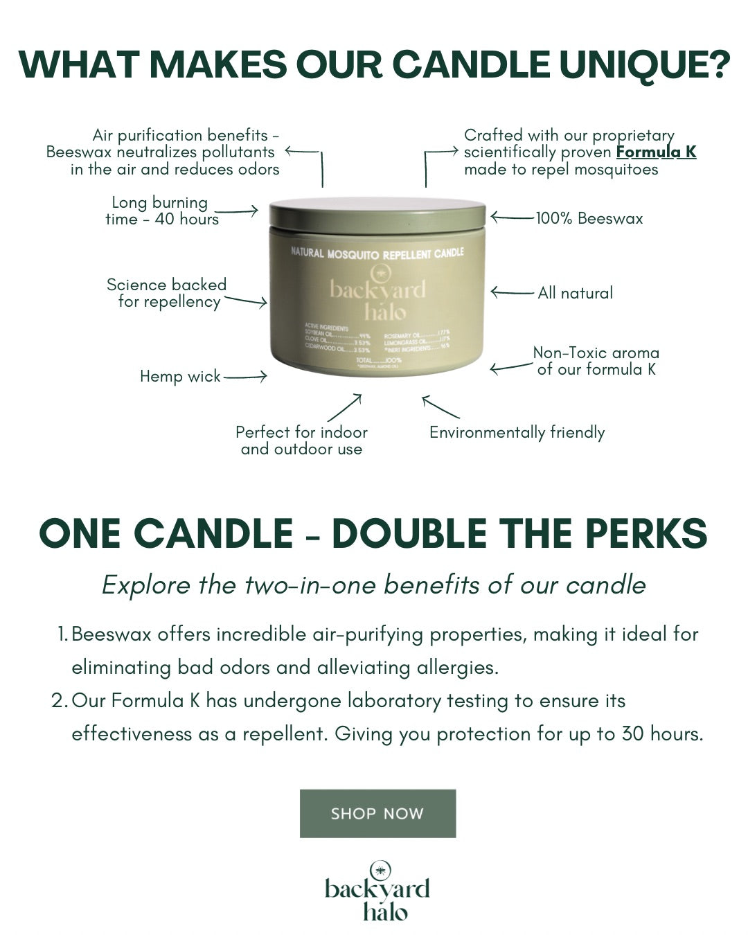 100% Beeswax Mosquito Repellent Candle - 2 Pack